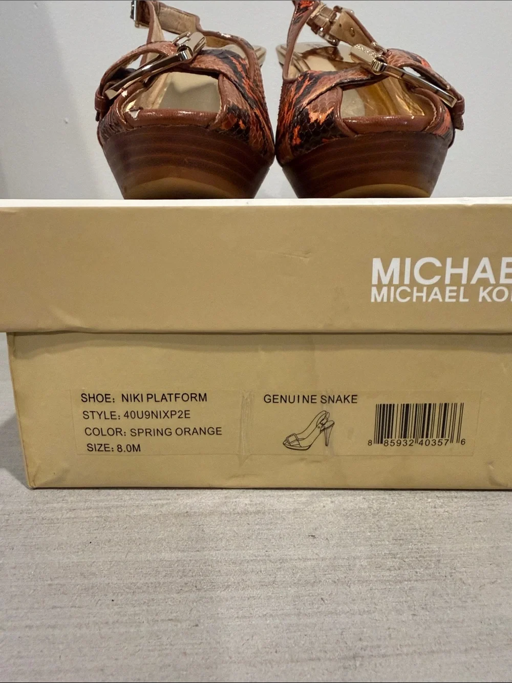 Michael Kors Orange and Black Snake-Print Platform Slingback Heels